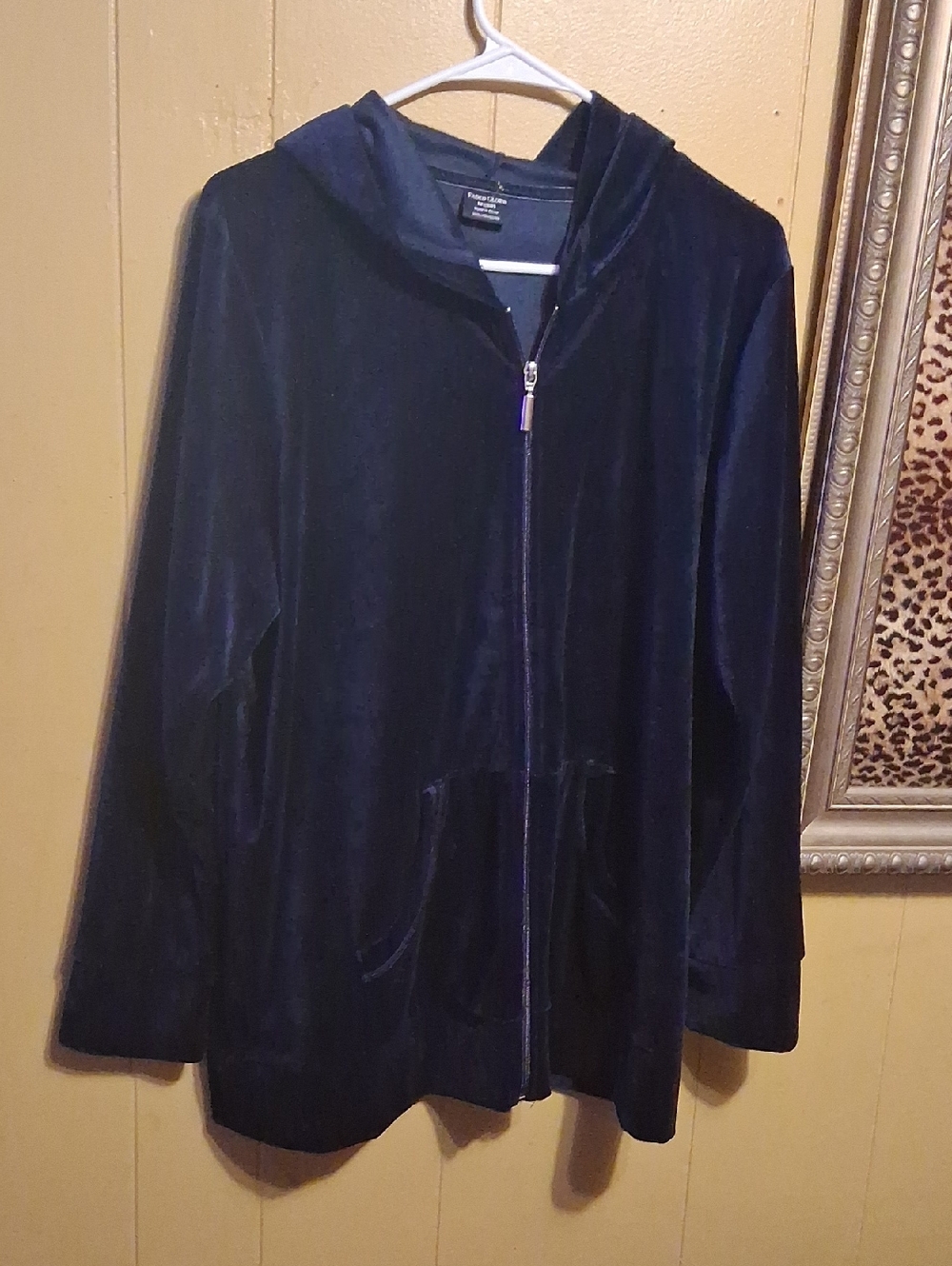 Faded Glory Navy Velvet Zip-Up Hoodie Jacket